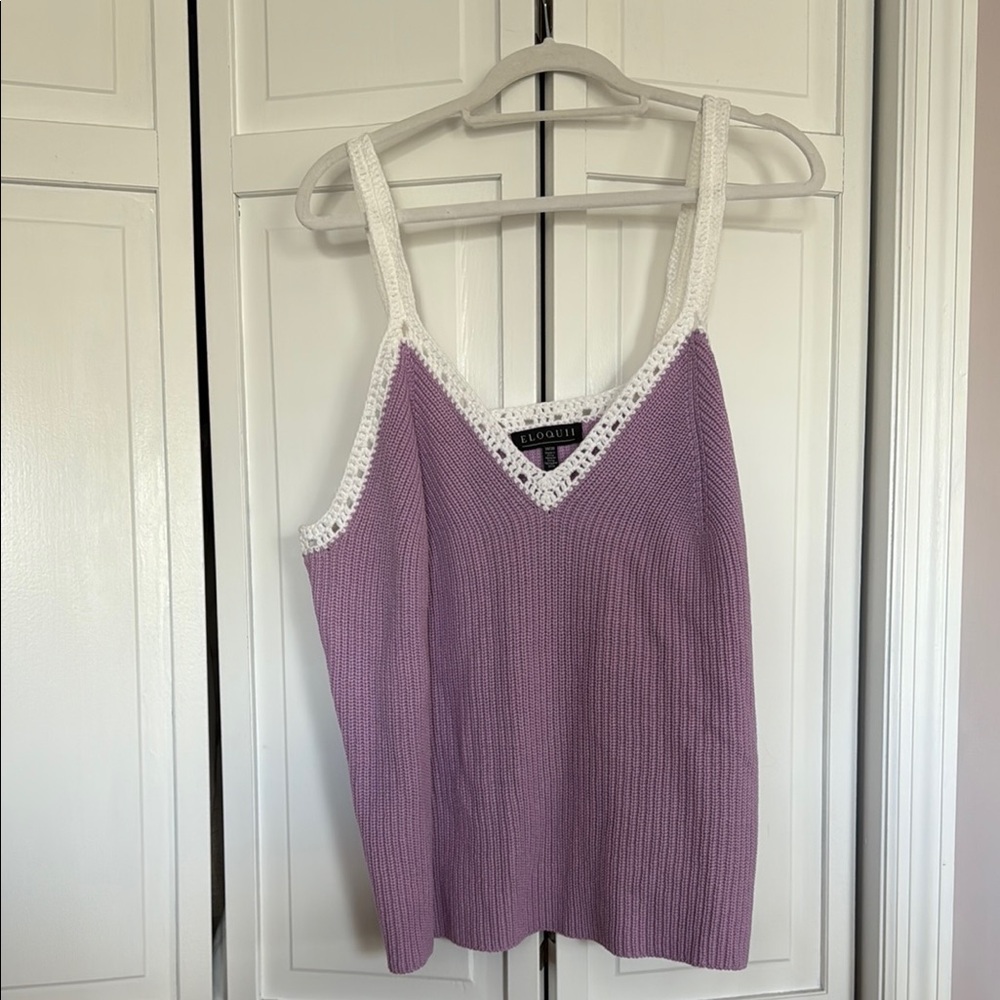 Eloquii Purple Sleeveless Camisole with Lace Trim